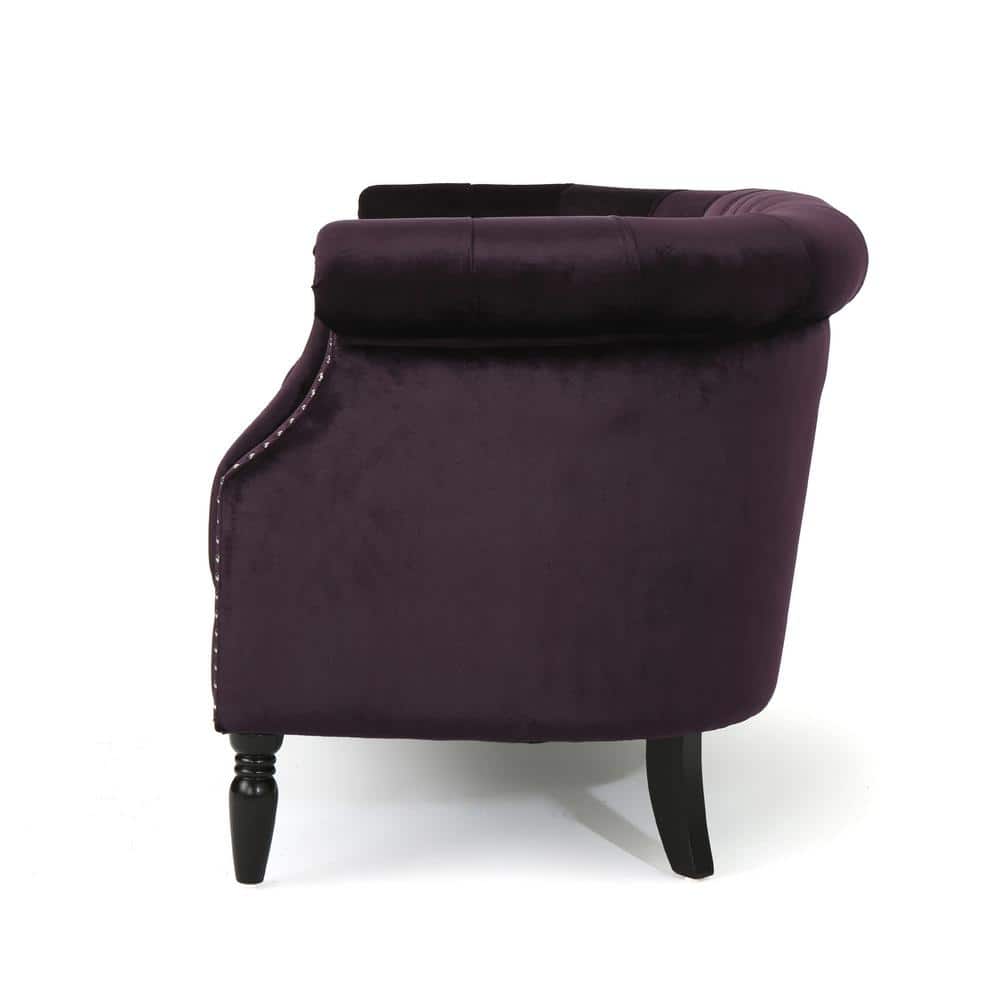 Blackberry Velvet Chesterfield Loveseat with Nailhead Accents