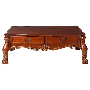 Dresden 57 in. Cherry Oak Rectangle Wood Coffee Table with Storage and Drawer