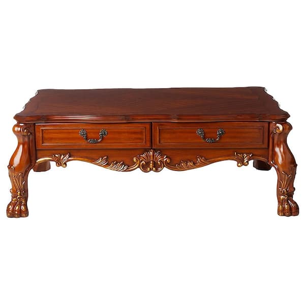 Acme Furniture Dresden 57 in. Cherry Oak Rectangle Wood Coffee Table with Storage and Drawer