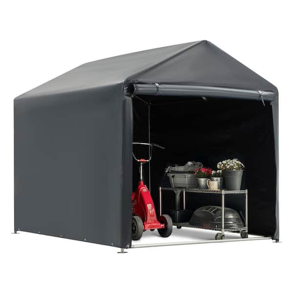 5 ft. W x 7.2 ft. D x 5.4 ft. H Black Storage Shed Carport Canopy, Outdoor Portable Garage with Metal Frame