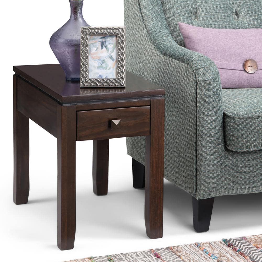Cosmopolitan Mahogany Brown Solid Pine Narrow Side Table with Storage