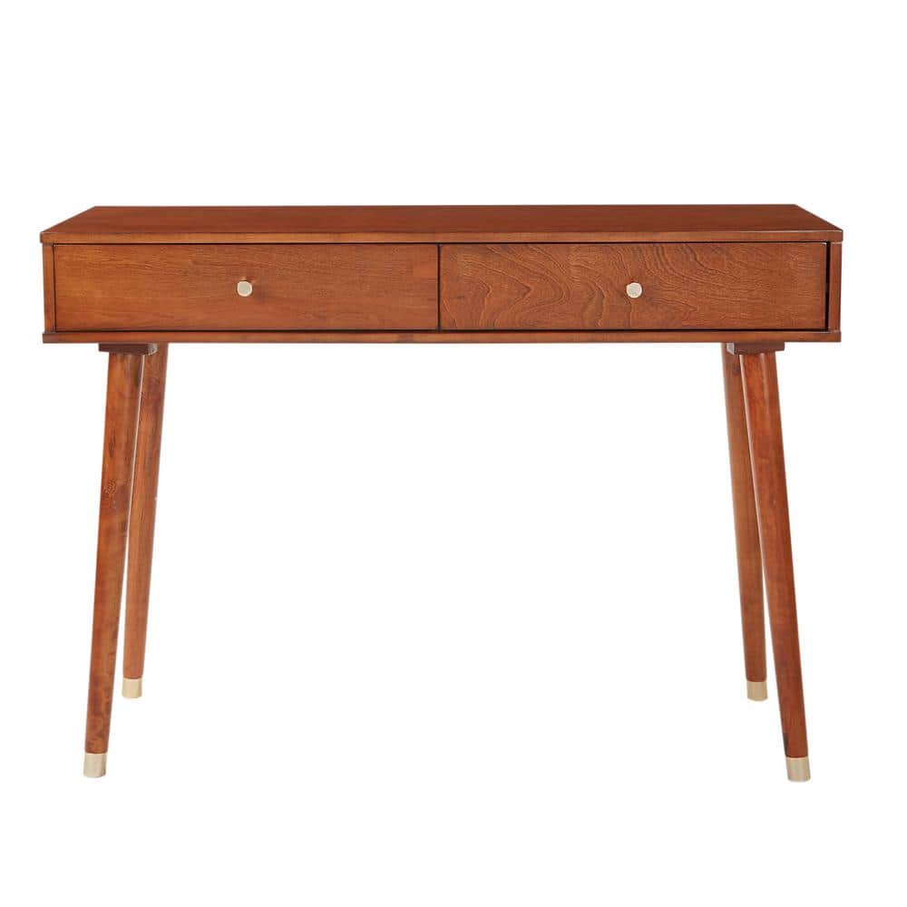 Mid-Century Walnut & Metal Console Table with Dual Storage Drawers