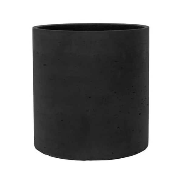 PotteryPots 11.8 in. H Small Round Black Washed Fiberclay Indoor Outdoor Maximum Planter
