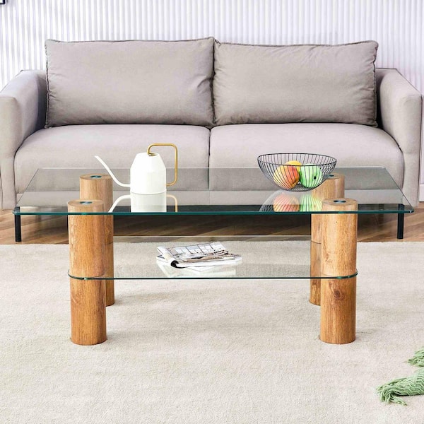 Polibi Modern 47.2 in. Transparent Rectangle Glass Coffee Table