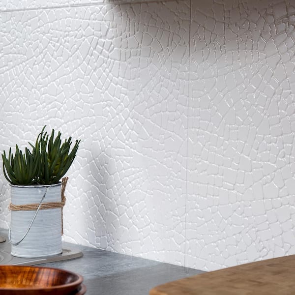 Safari 18.25 in. x 24.25 in. Vinyl Backsplash Panel in Gloss White (5-Pack)