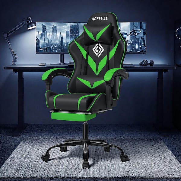 Hoffree Faux Leather Massage Reclining Ergonomic Gaming Chair in
