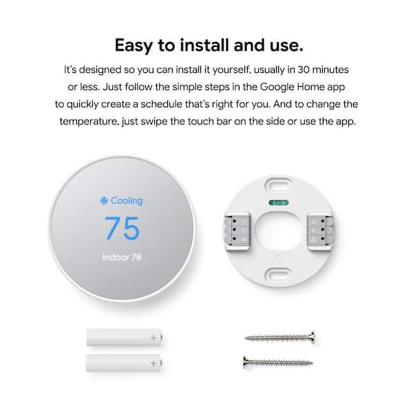 Google Nest Thermostat - Programmable Smart Thermostat for Home - Snow