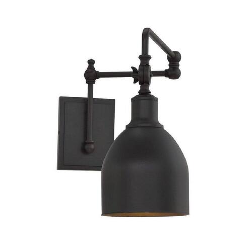 Meridian 6 in. W x 13.63 in. H 1-Light Oil Rubbed Bronze Wall Sconce with Adjustable Arm and Vintage Metal Shade Home