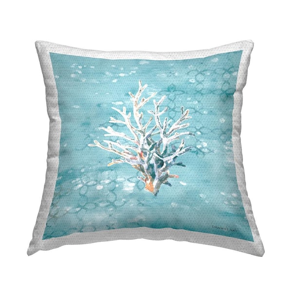 Stupell Industries Blue Coral Beach Pattern Blue Square Outdoor Throw Pillow