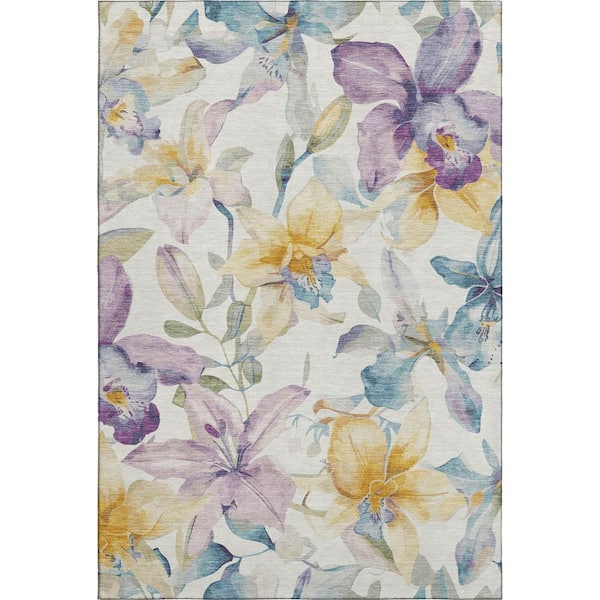 Mayfield Premium Machine Washable Abstract AMF2262 Ivory 10 ft. x 14 ft. Area Rug