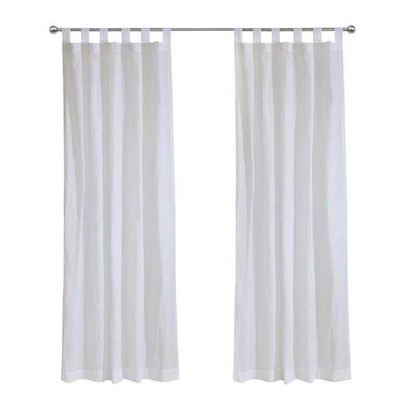 Crushed Sheer White Polyester Crinkle Textured 52 in. W x 84 in. L Tab Top Indoor Sheer Curtain (Single Panel)