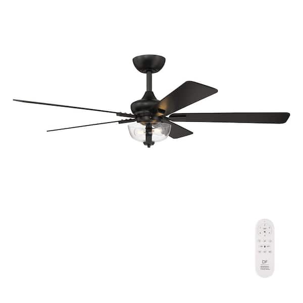 Dines 52 in. Indoor Matte Black Transitional Ceiling Fan with (2) 3000K LED Bulbs, Clear Shade, Remote Included