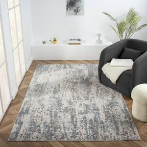 Alaya Blue/Gray/Ivory 5 ft. x 8 ft. Abstract Performance Area Rug
