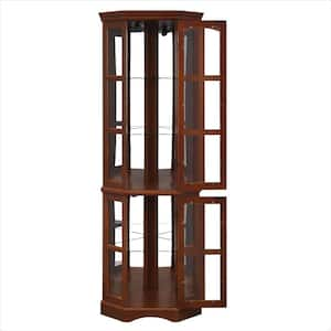 18 in. W x 23 in. D x 71 in. H Brown Linen Cabinet Curio Cabinet Lighted with Shelves, Walnut Color Corner Curio Cabinet