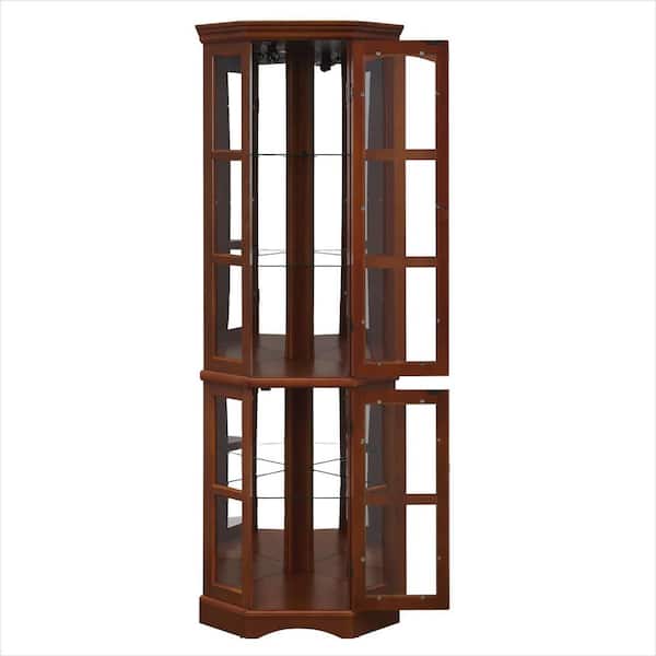 XUJMK 18 in. W x 23 in. D x 71 in. H Brown Linen Cabinet Curio Cabinet Lighted with Shelves, Walnut Color Corner Curio Cabinet