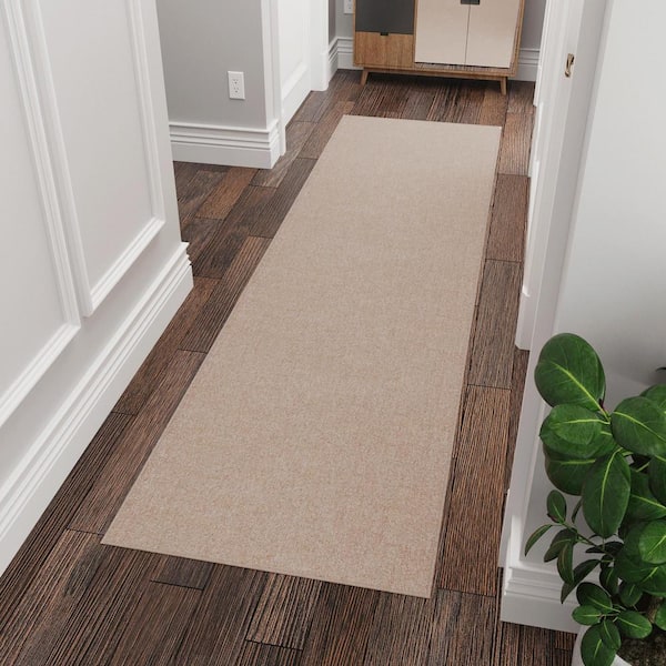 Oscar Collection Non-Slip Rubberback Modern Solid Design 2x5 Indoor Runner Rug, 1 ft. 8 in. x 4 ft. 11 in., Beige