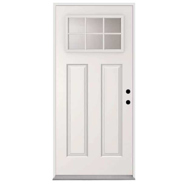 Steves & Sons 32 in. x 80 in. Element Series 6 Lite Left-Hand Inswing White Primed Steel Prehung Front Door with 4-9/16 in. Frame