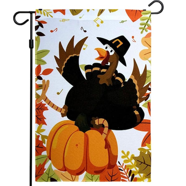 1 ft. x 1.5 ft. Polyester Joyful Pilgrim Turkey Thanksgiving Garden Flag 2-Sided Printed Blackout