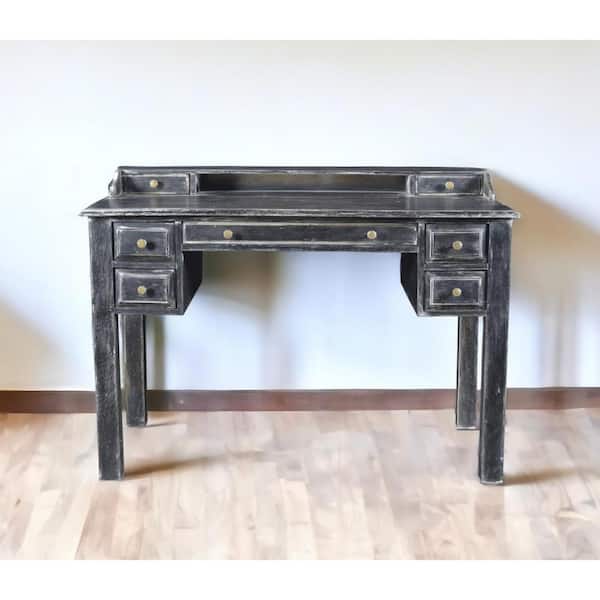 HomeRoots 46 in. Rectangular Black Iron 7-Drawer Computer Desks