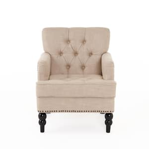 Malone Beige Fabric Club Chair with Tufted Cushions (Set of 1)