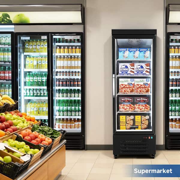 26 in. W 16.88 cu. ft. Auto / Cycle Defrost 1-Glass Door Commercial Reach In Upright Freezer in Black, ETL Certified