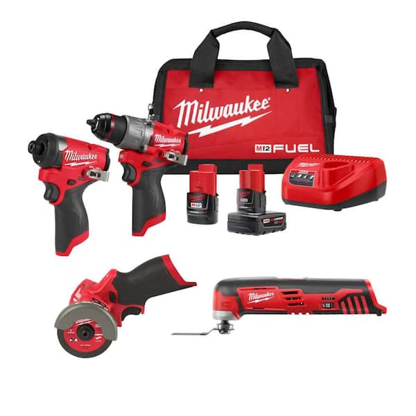 M12 FUEL 12-Volt Li-Ion Brushless Cordless Hammer Drill & Impact Driver Combo Kit w/2 Batteries, Cut Off Saw & MultiTool