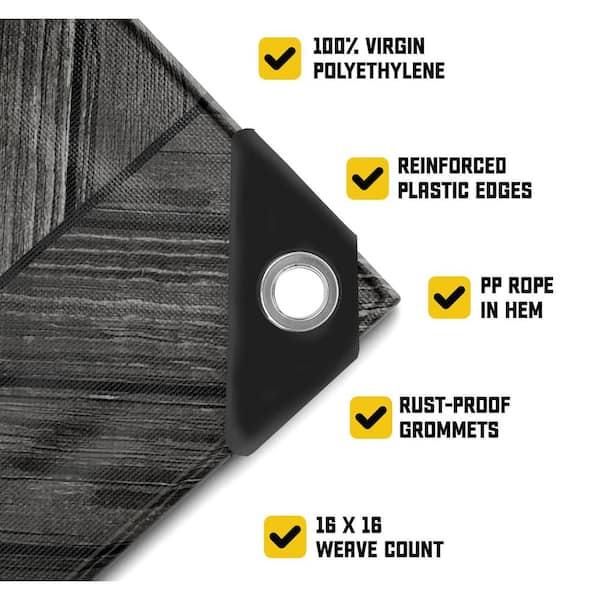 CORE TARPS 9 ft. x 12 ft. Grey Wood/Black, Extreme Heavy Duty 20