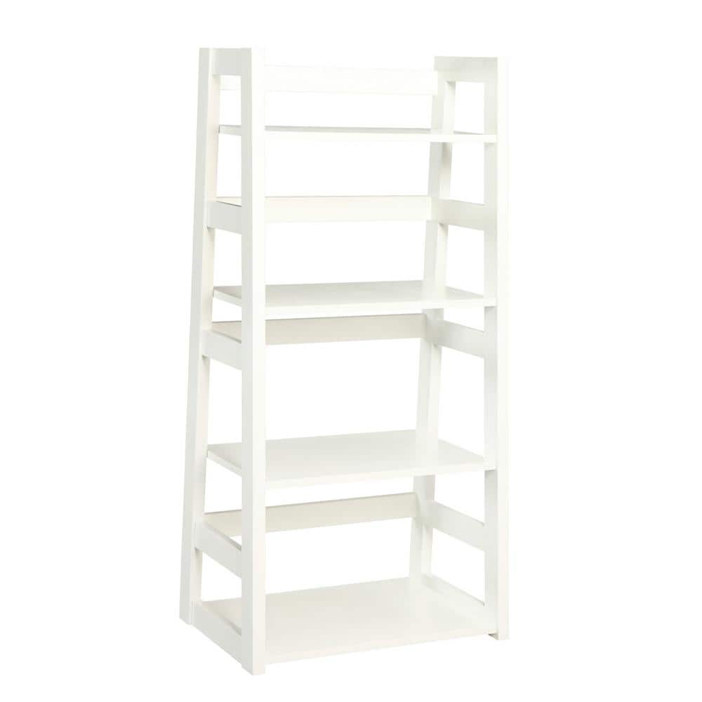White 4-Tier Modern Trestle Bookcase with Open Shelves