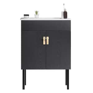 Victoria 24 in. W x 18 in. D x 23 in. H Freestanding Single Sink Bath Vanity in Black with Solid Wood and Ceramic Top