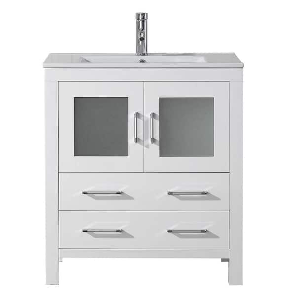 Virtu USA Dior 30 in. W x 18.25 in. D x 33.37 in. H Single Sink Bath Vanity in White with Ceramic Top
