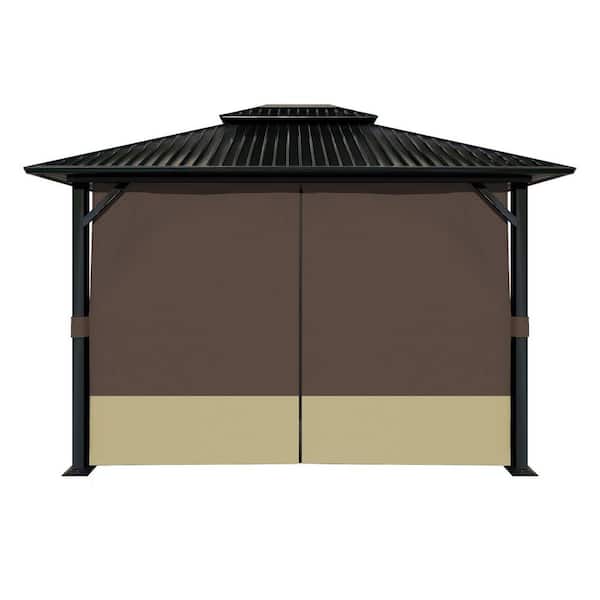 Aoodor 10 ft. x 13 ft. Gazebo Universal Replacement 4-Panel Privacy Curtain Sidewalls Khaki and Brown