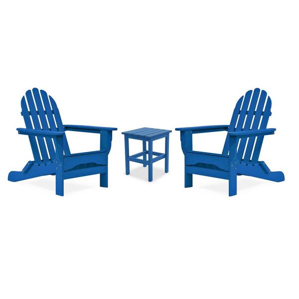 DUROGREEN Icon Royal Blue Recycled Plastic Adirondack Chair with Side Table (2-Pack)
