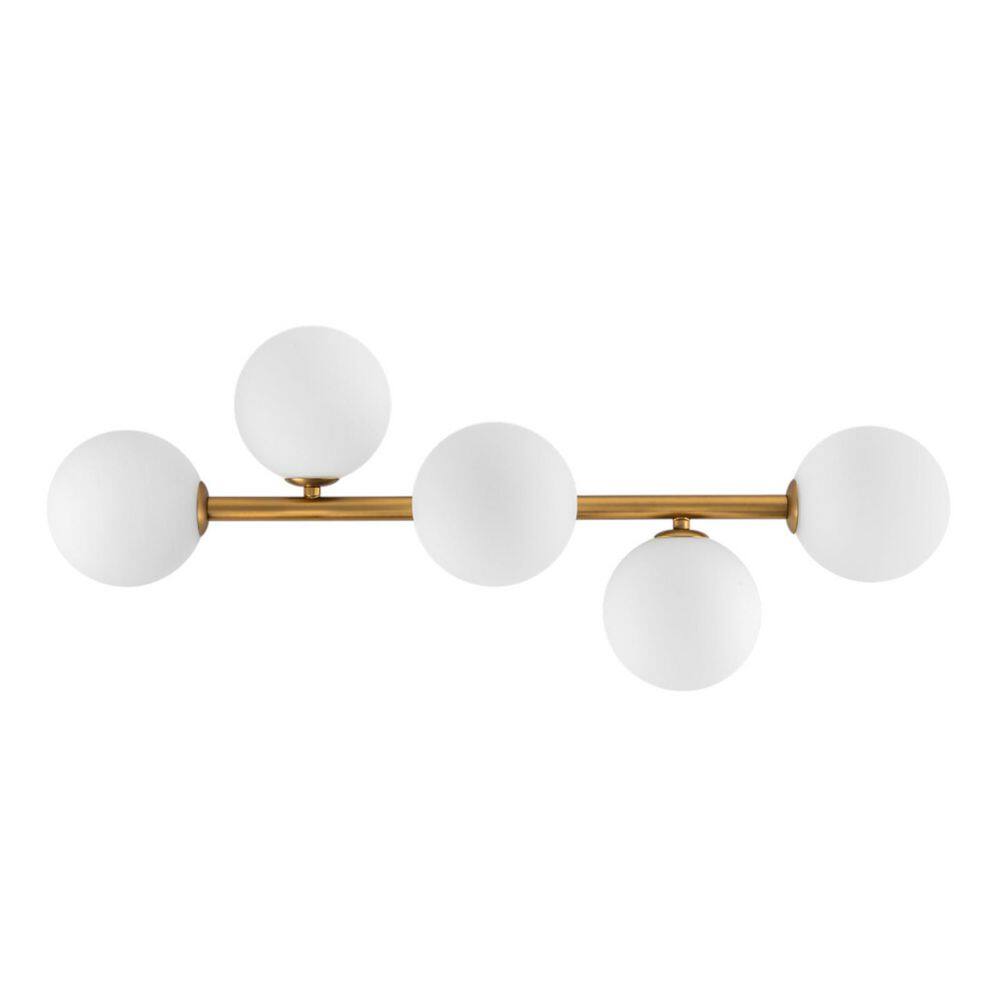 26.38 in. 5-Light Mid-Century Modern Brushed Gold Linear Bathroom Vanity Light with Opal Glass Shades price history on PriceWatchPro