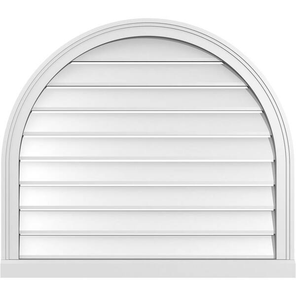 Ekena Millwork 34 in. x 30 in. Round Top White PVC Paintable Gable Louver Vent Functional