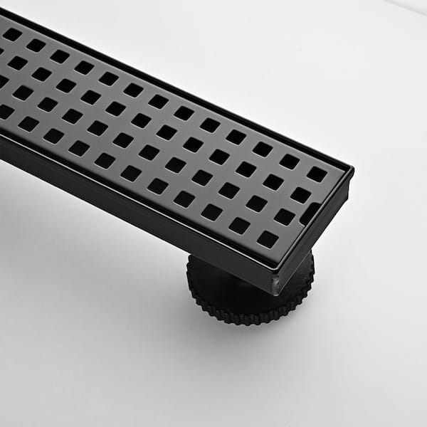 24 in. Linear Grid Shower Drain with Leveling Feet in Matte Black