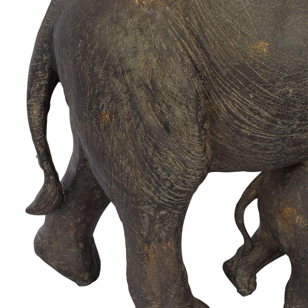 Gray Resin Elephant Mother and Calf Sculpture