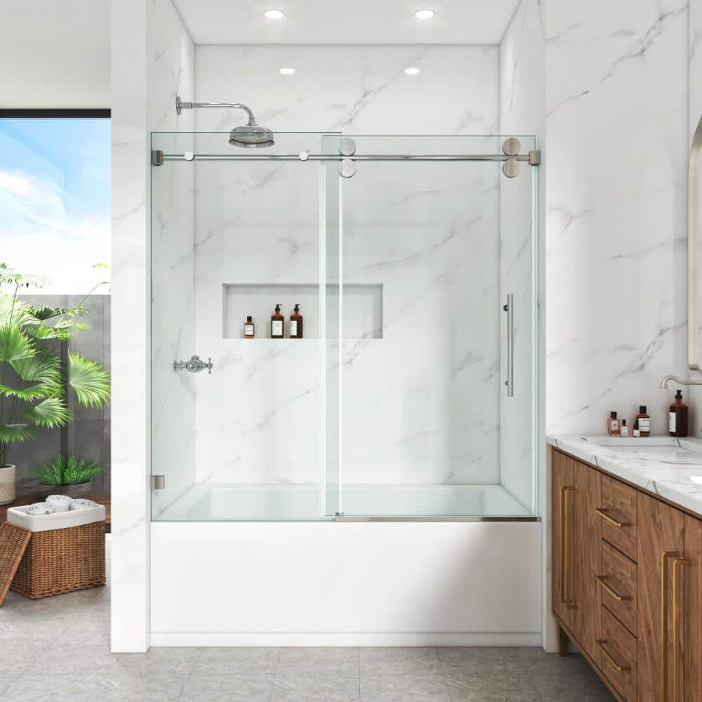 Bathtub Shower Door, 56–60.5 in. W x 66 in. H, Single Sliding Door 3/8 in. Clear Tempered Glass, Chrome. price history on PriceWatchPro