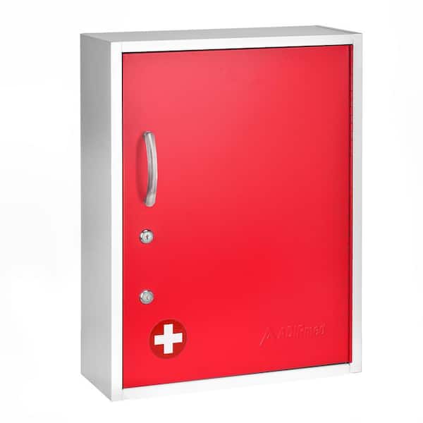 Vivacomfort 16 in. W x 21 in. H Dual Lock Red Surface Mount Medicine Cabinet without Mirror with Pull-Out Shelf