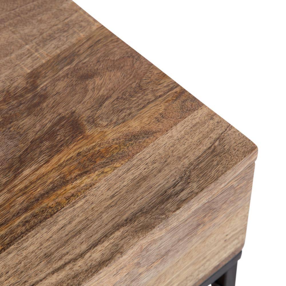 Natural Brown and Black Mango Wood Console Table with Metal Shelf