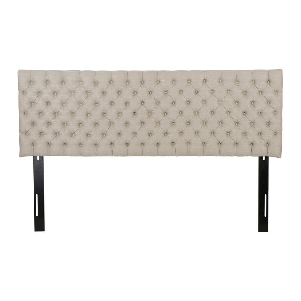 Sand Tufted Upholstered King Headboard with Black Iron Legs