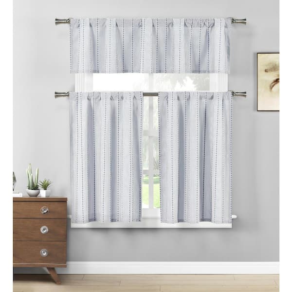 Duck River Jeans Blue-White Striped Rod Pocket Room Darkening Curtain - 58 in. W x 15 in. L (Set of 2)