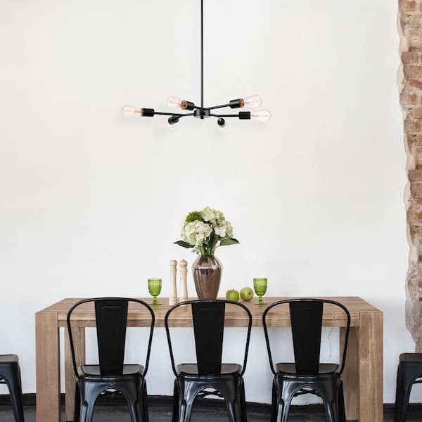 6-Light Matte Black Chandelier with Adjustable Hanging Height