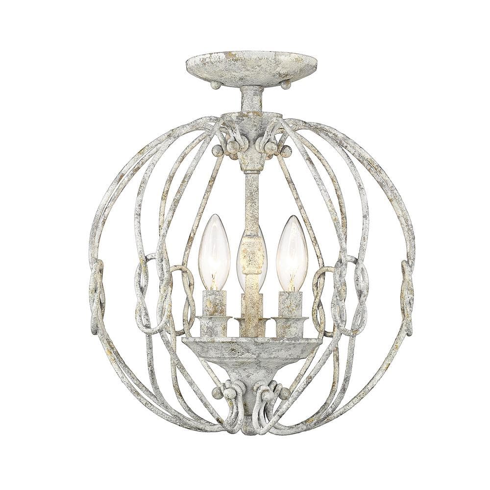Oyster White Steel Globe Semi-Flush Light Fixture