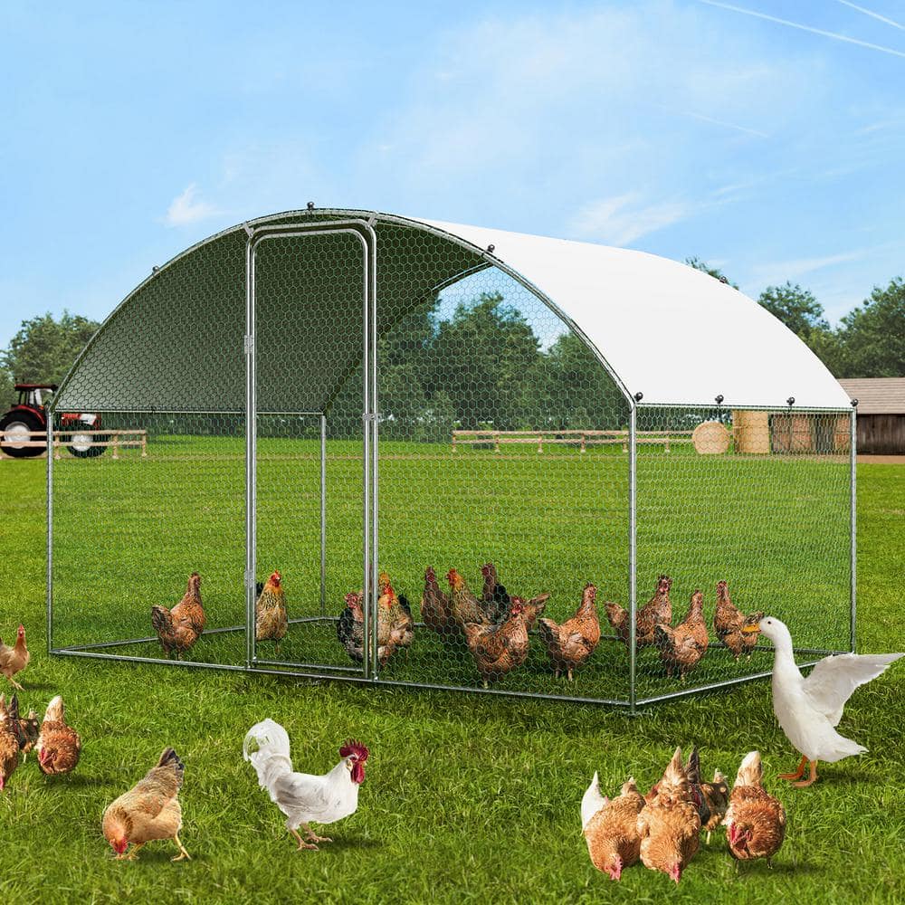 Large Silver Metal Chicken Coop with Waterproof Cover