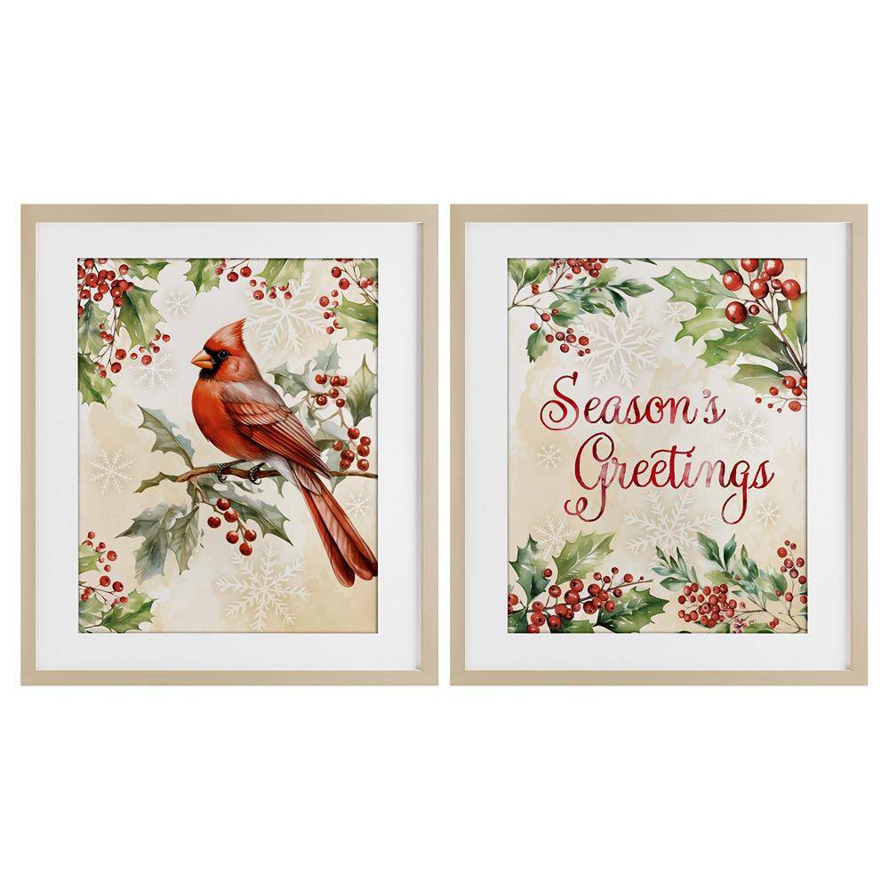Season's Greetings and Cardinal by Nicole DeCamp 2 Piece Birch Framed Graphic Animal Art Print 21 in. x 17 in. price history on PriceWatchPro