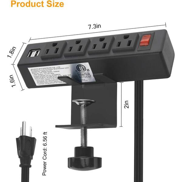 thumbnail image 2 of 3 Outlet Desk Clamp Power Strip, Desktop Power Strip With USB Ports Desk Mount Usb Charging Power Station On Desk Edge Power Outlet 125v 12a 1500w 6ft Desk Outlet Strip Mosdeskpower 2 of 12