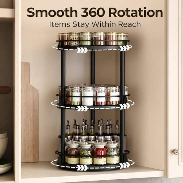 Numhew 3-Tier Lazy Susan Organizer, Black Rotating Spice Rack