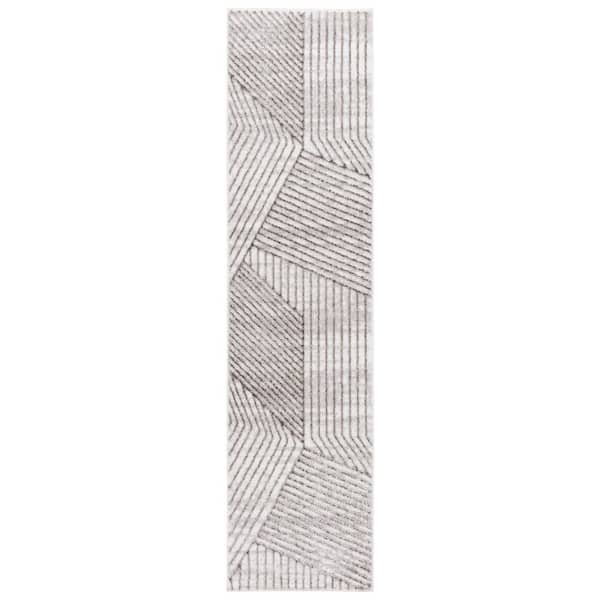 Maya 2 ft. x 8 ft. Ivory/Gray Geometric Striped Runner Rug