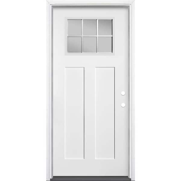 Masonite Craftsman 36 in. x 80 in. 2 Panel Right-Hand/Inswing 1/4 Lite Clear Glass Primed White Fiberglass Prehung Front Door