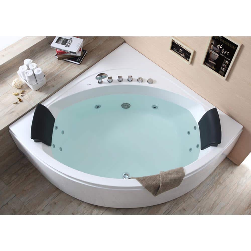 59.13'' White Acrylic Corner Whirlpool Bathtub